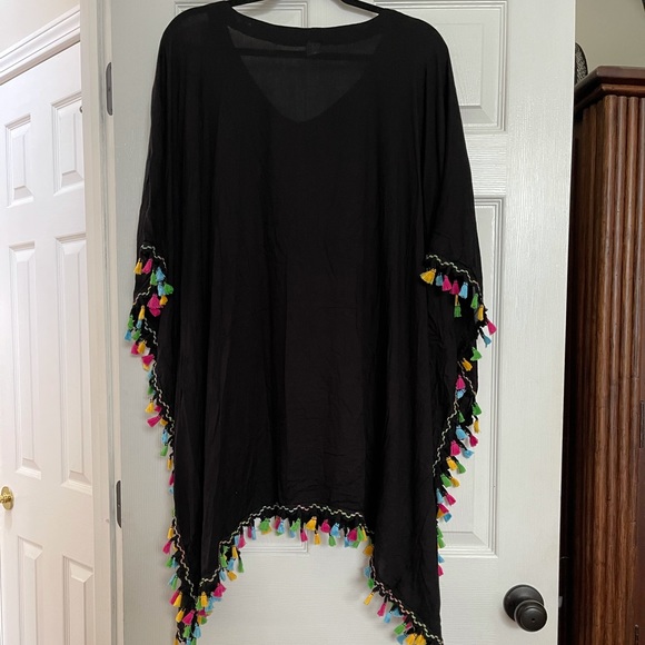 Swimsuit cover up black with multicolored tassels - Picture 1 of 5